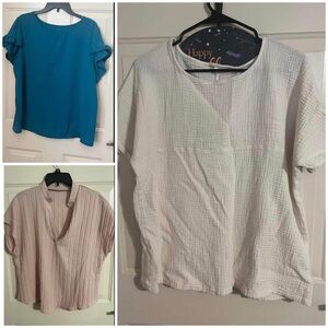 SHEIN Women's Blouse Trio - Teal, White, Pink